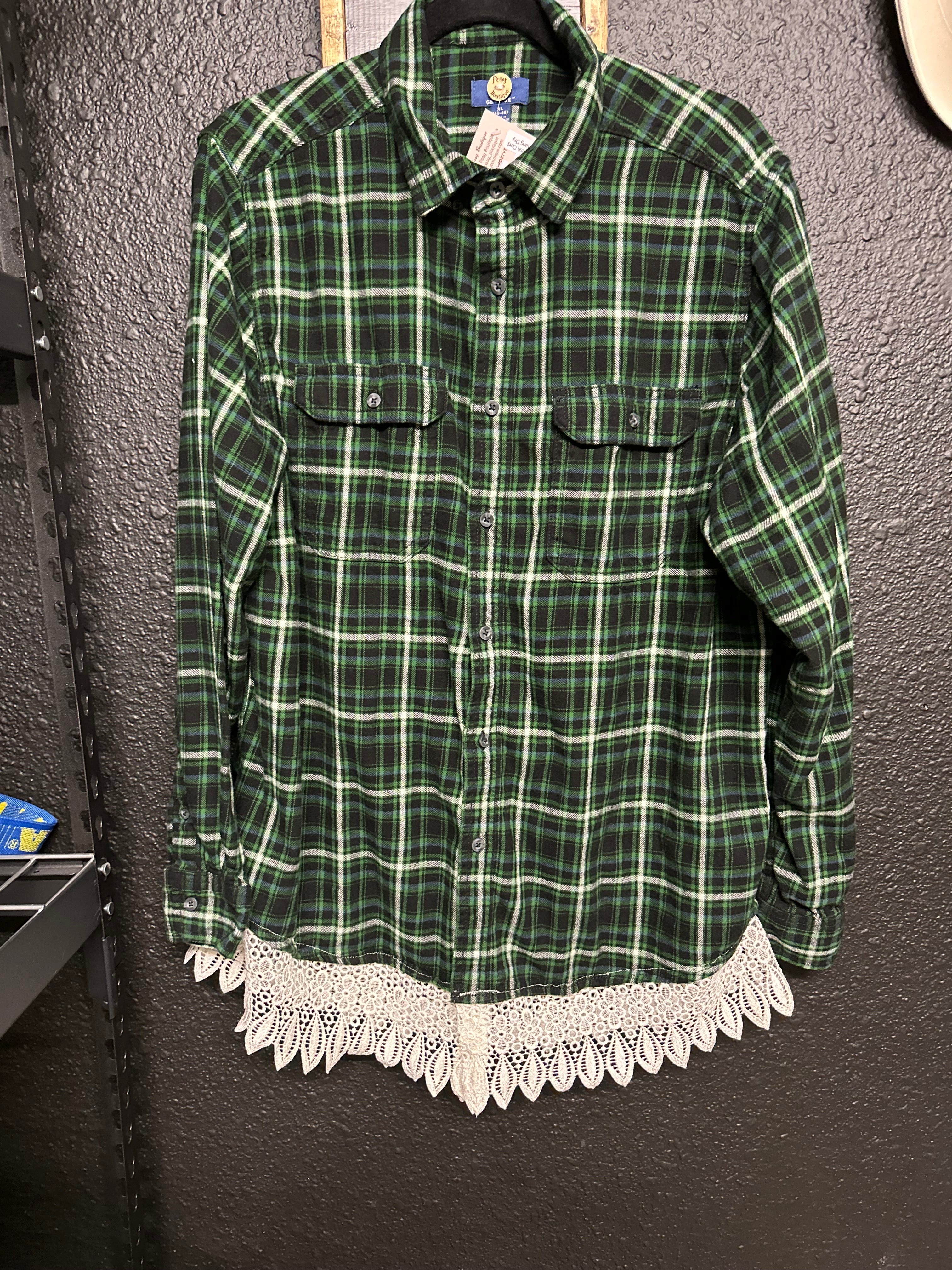 Up Cycled NEW Flannel with Lace