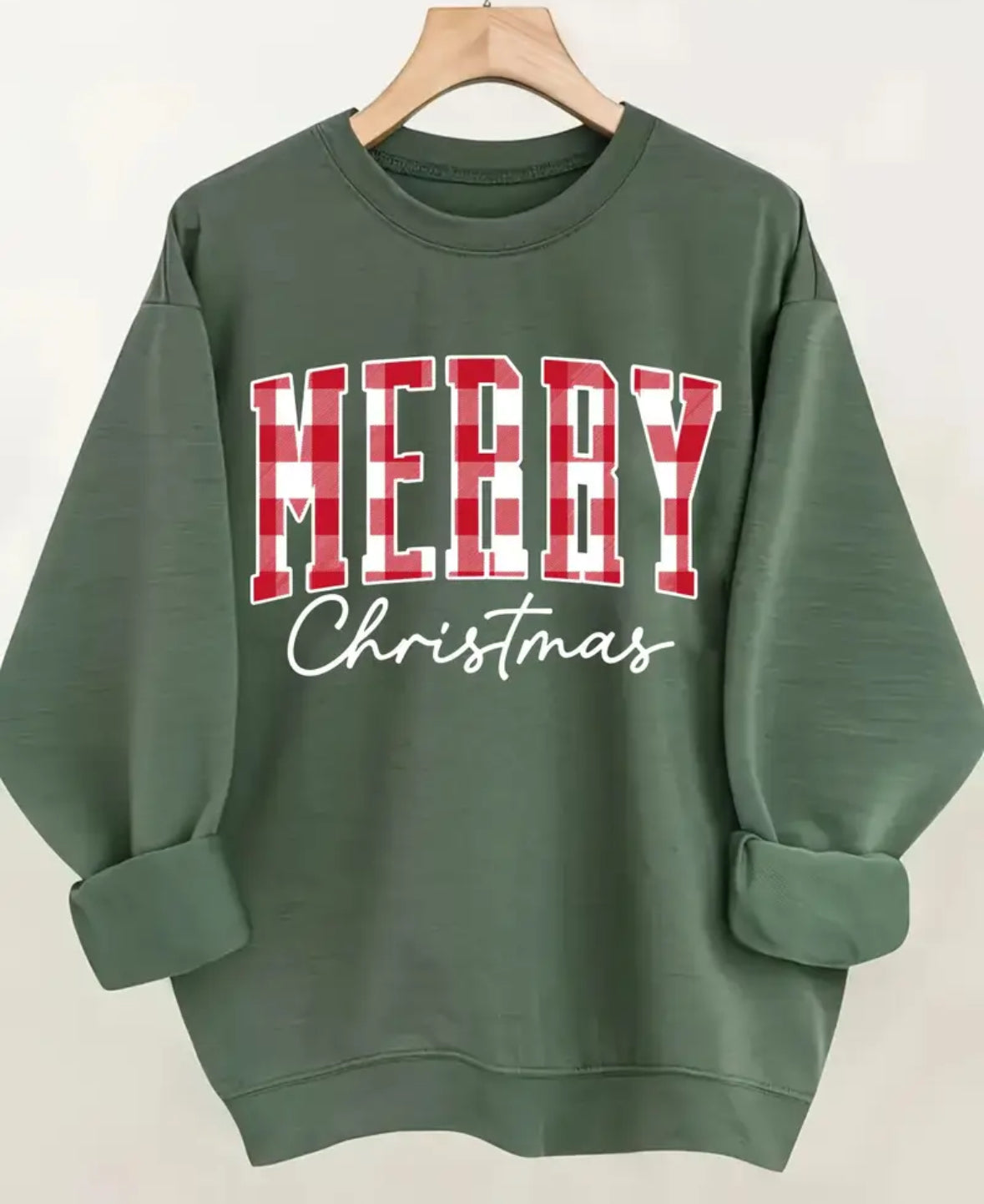 The Merry Christmas Crew Sweatshirt in Olive