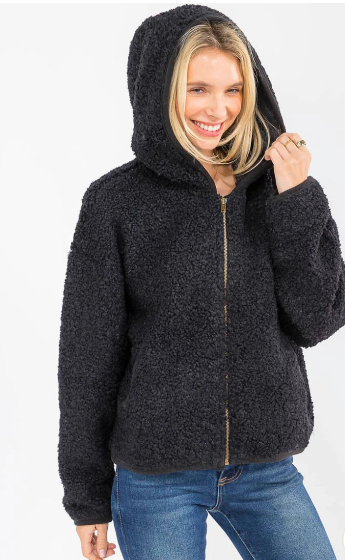 The HOODED SHERPA JACKET in Black