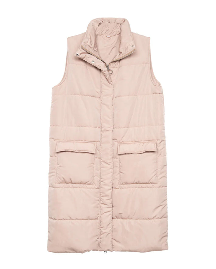 The Long Puffer Vest in Latte
