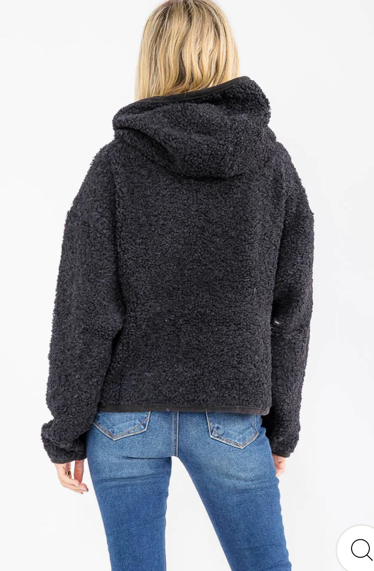The HOODED SHERPA JACKET in Black