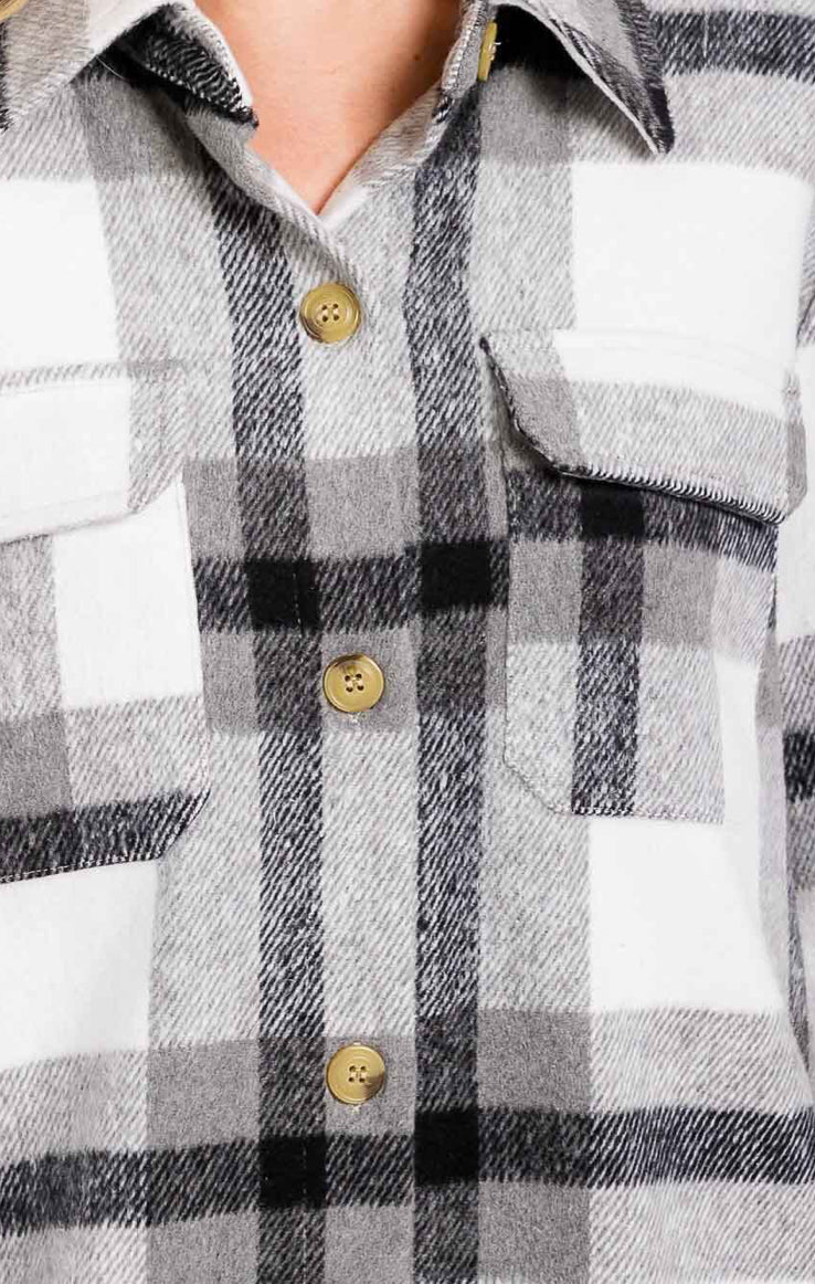 WOMEN'S GRAY PLAID SHACKET