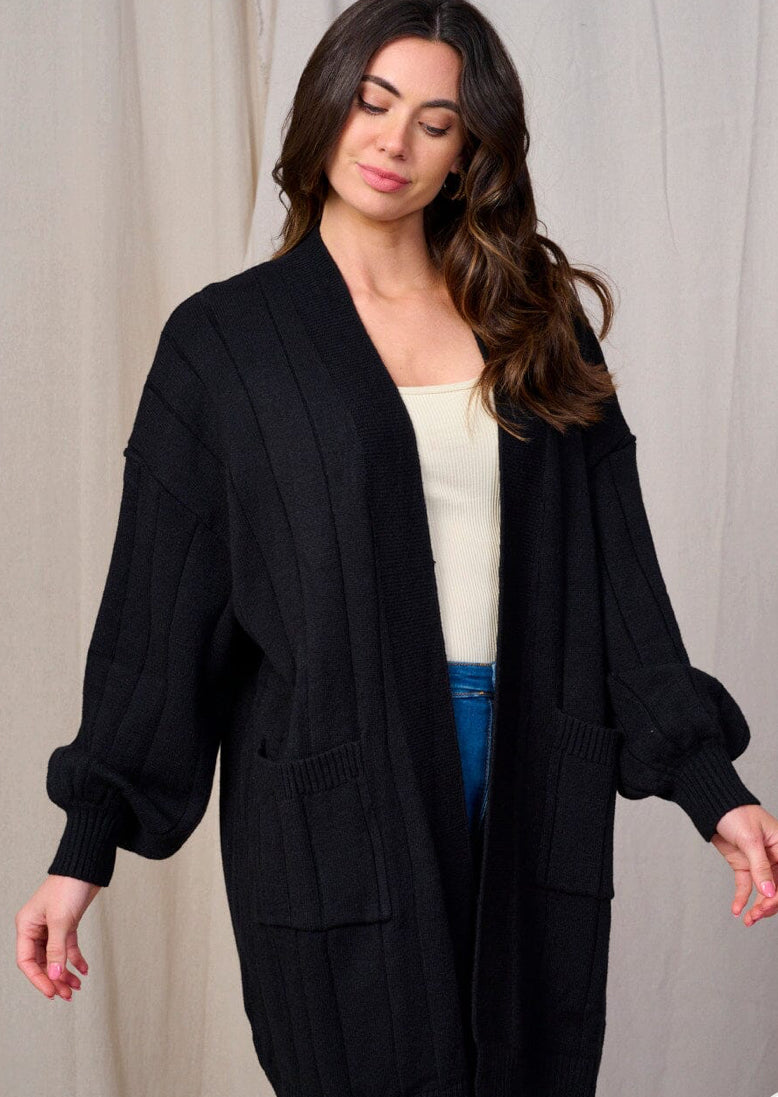 WOMEN'S LONG SLEEVE OPEN FRONT BLACK CARDIGAN