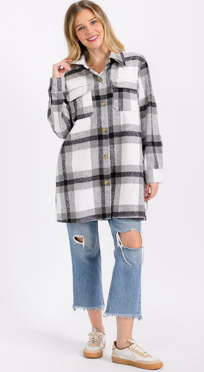 WOMEN'S GRAY PLAID SHACKET
