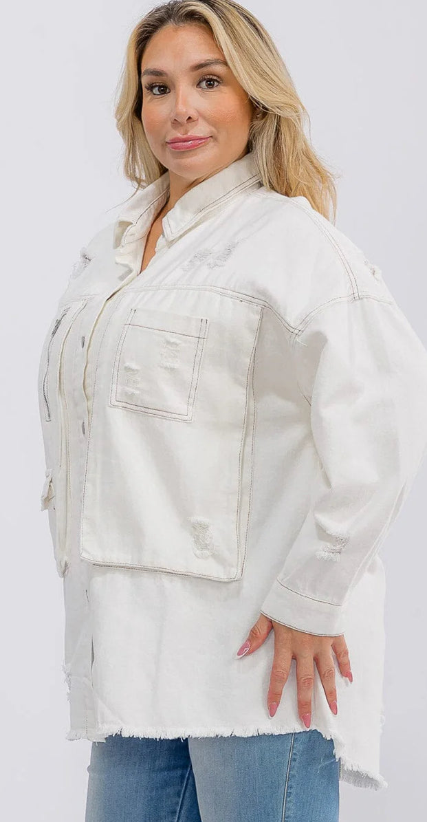 The Denim Raw Edge SHACKET in Off White