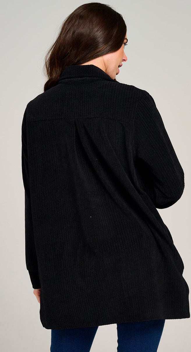 WOMEN'S LONG SLEEVE BLACK RIBBED SHACKET