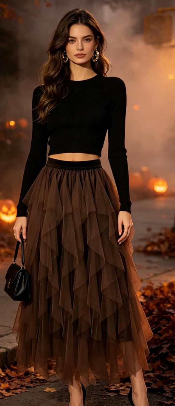 The Tulle Festival Skirt in Copper Brown