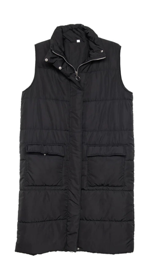 The Long Puffer Vest in Black