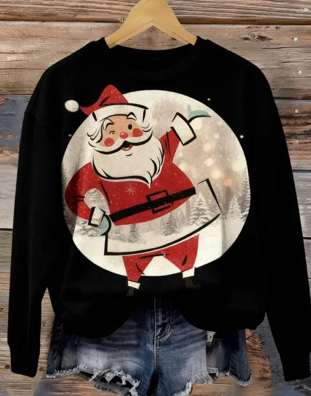 The Vintage Santa Crew Sweatshirt in Black