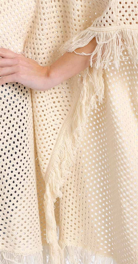 The Patterned Knit Poncho in Ivory