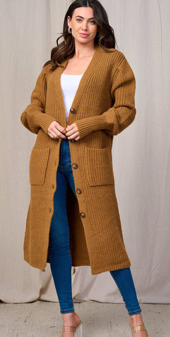 WOMEN'S LONG SLEEVE Cognac BUTTON UP FRONT KNIT CARDIGAN