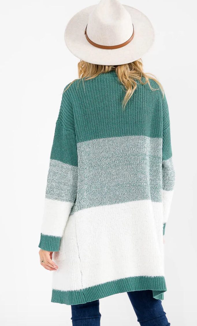 The Soft and Cozy Color Block CARDIGAN in Green