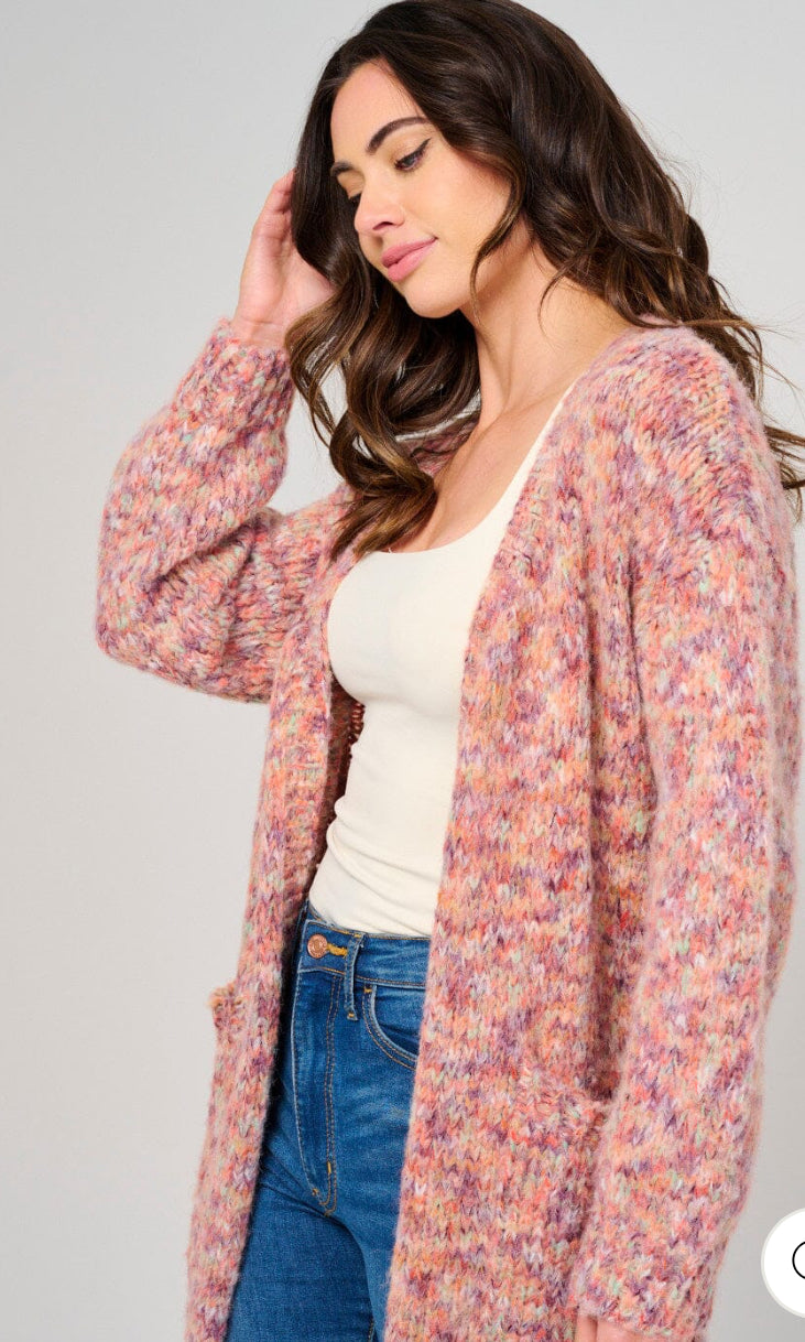 Multi Knit Open Front Cardigan