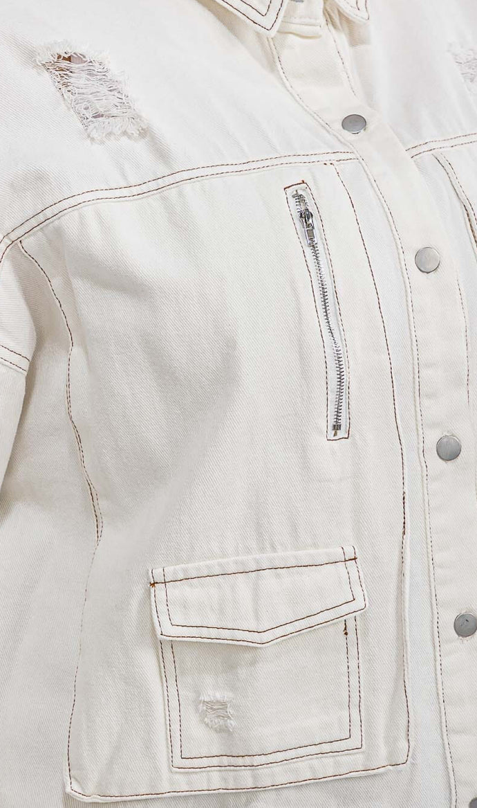 The Denim Raw Edge SHACKET in Off White