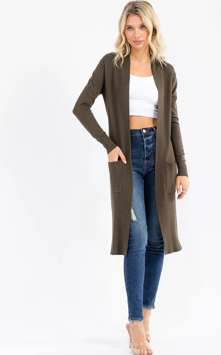 Open Front Olive Cardigan