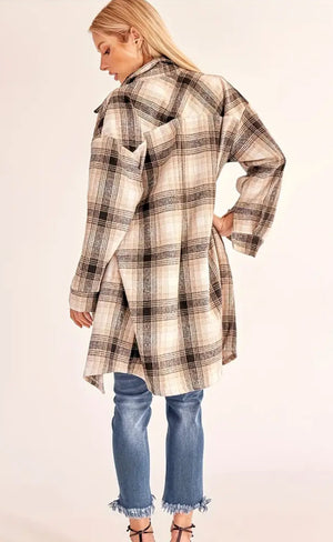 Black Plaid Long Shacket w/Pockets