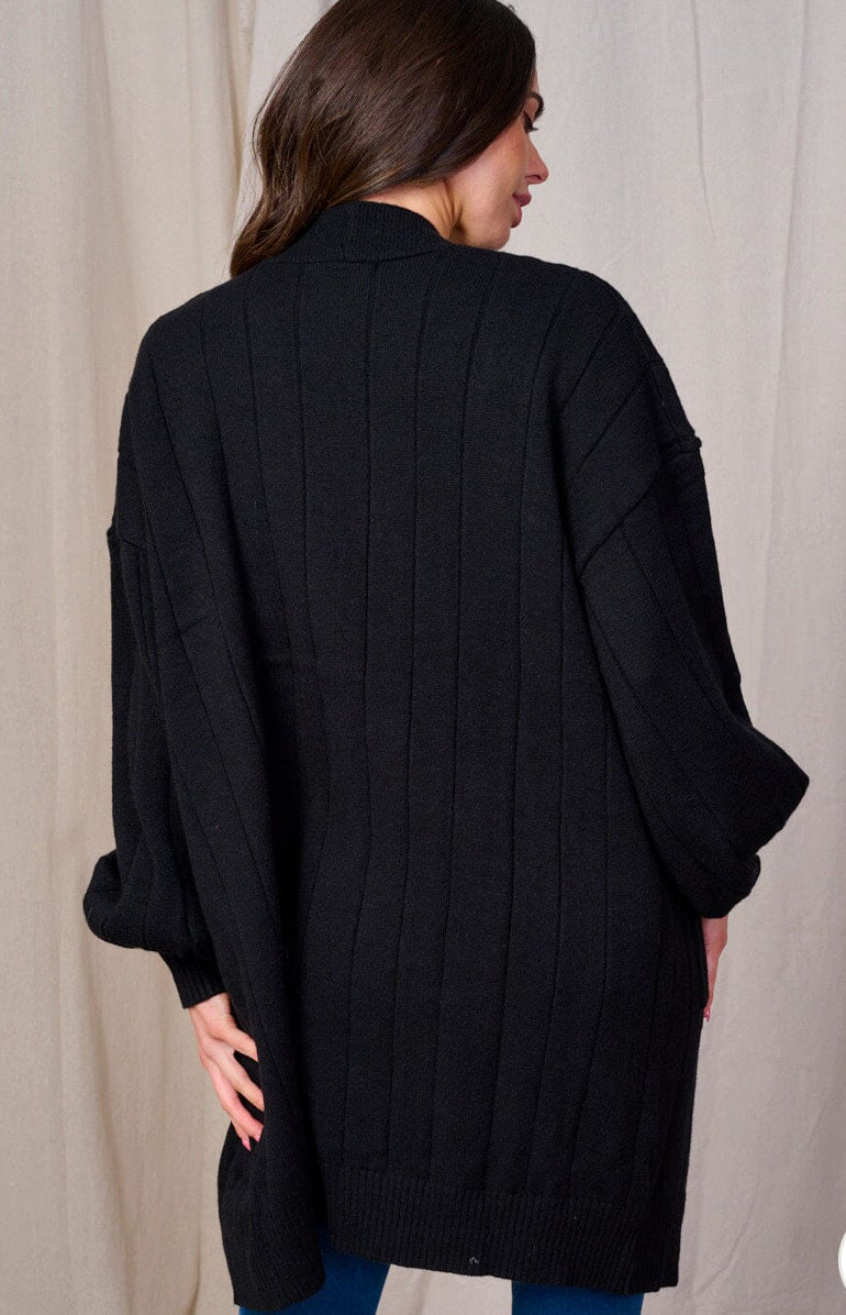 WOMEN'S LONG SLEEVE OPEN FRONT BLACK CARDIGAN