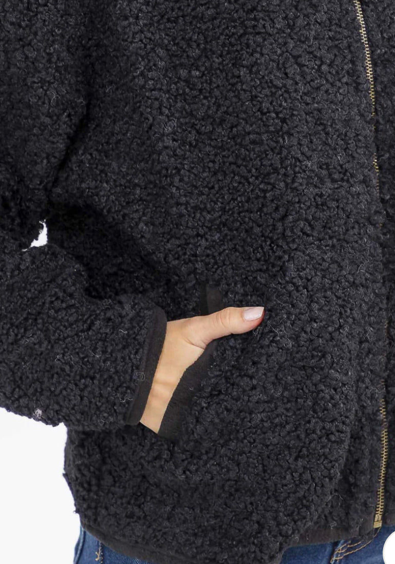 The HOODED SHERPA JACKET in Black