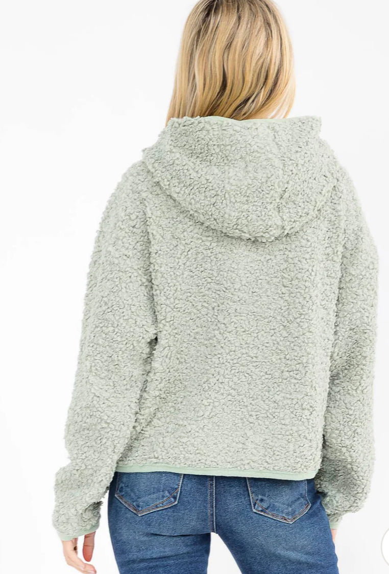 The HOODED SHERPA JACKET in Sage Green