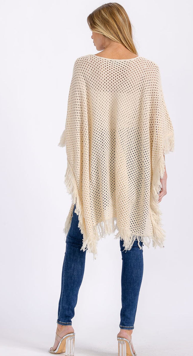 The Patterned Knit Poncho in Ivory