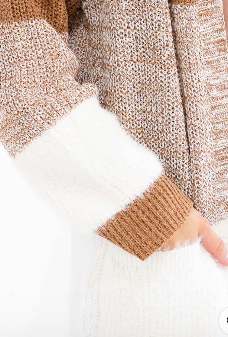 The Soft and Cozy Color Block CARDIGAN in Camel