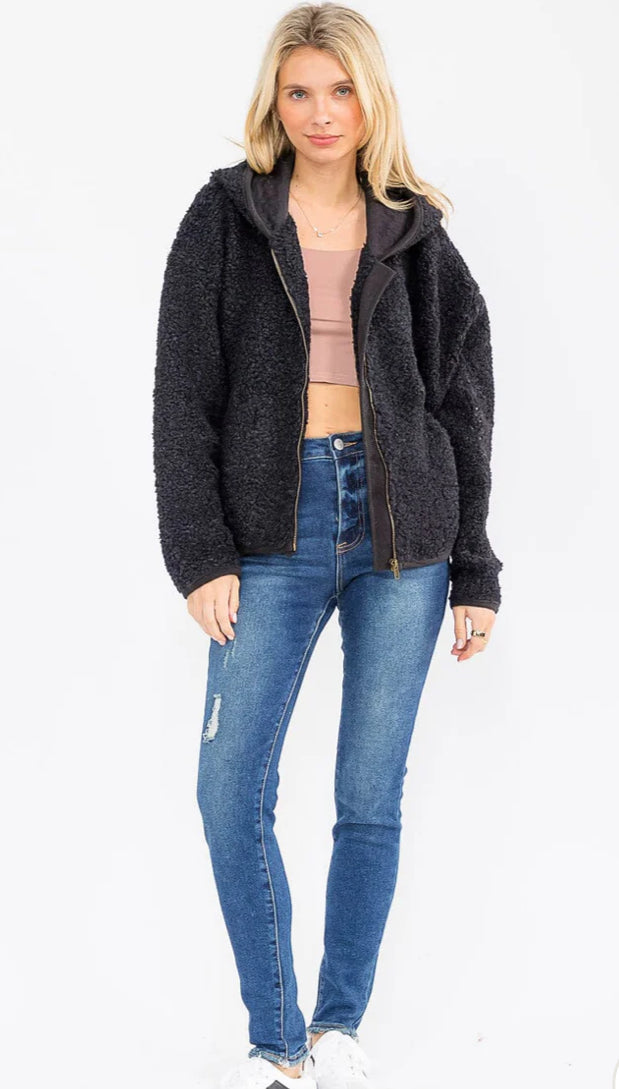 The HOODED SHERPA JACKET in Black