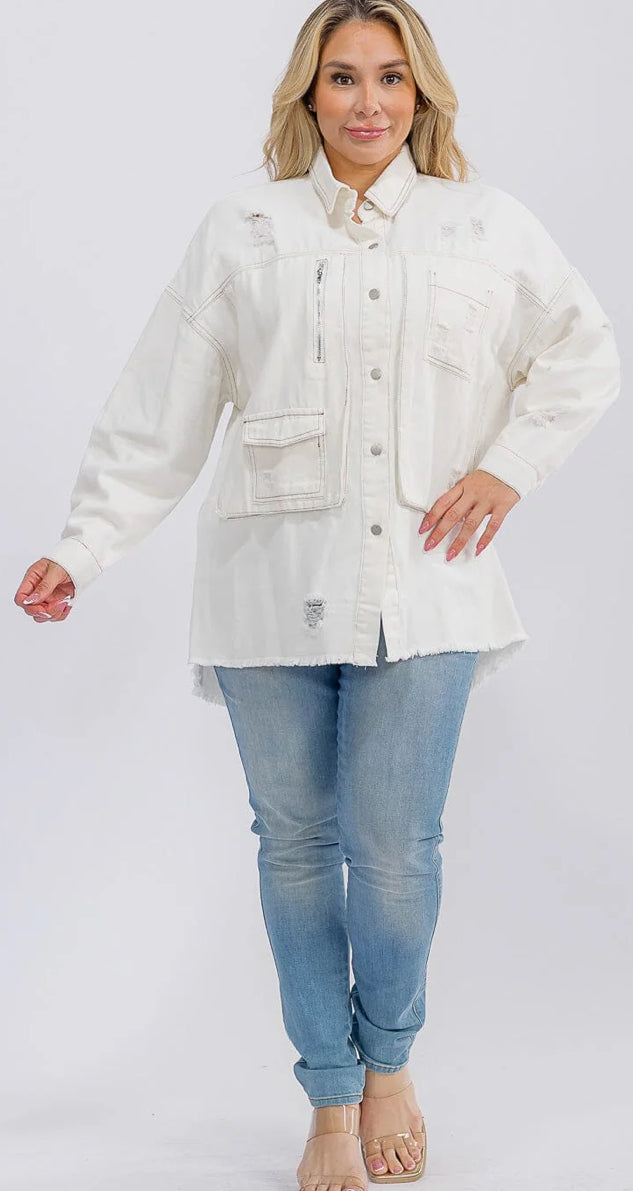 The Denim Raw Edge SHACKET in Off White