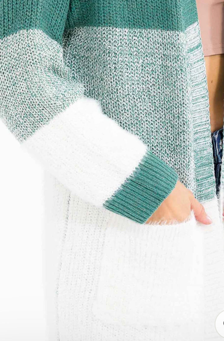 The Soft and Cozy Color Block CARDIGAN in Green