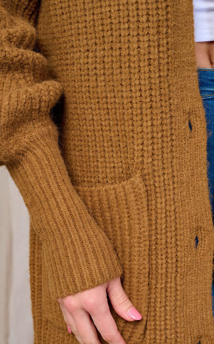 WOMEN'S LONG SLEEVE Cognac BUTTON UP FRONT KNIT CARDIGAN