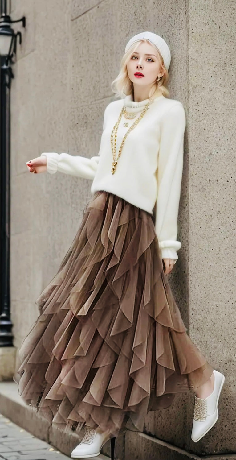 Mocha Tulle Festival Skirt