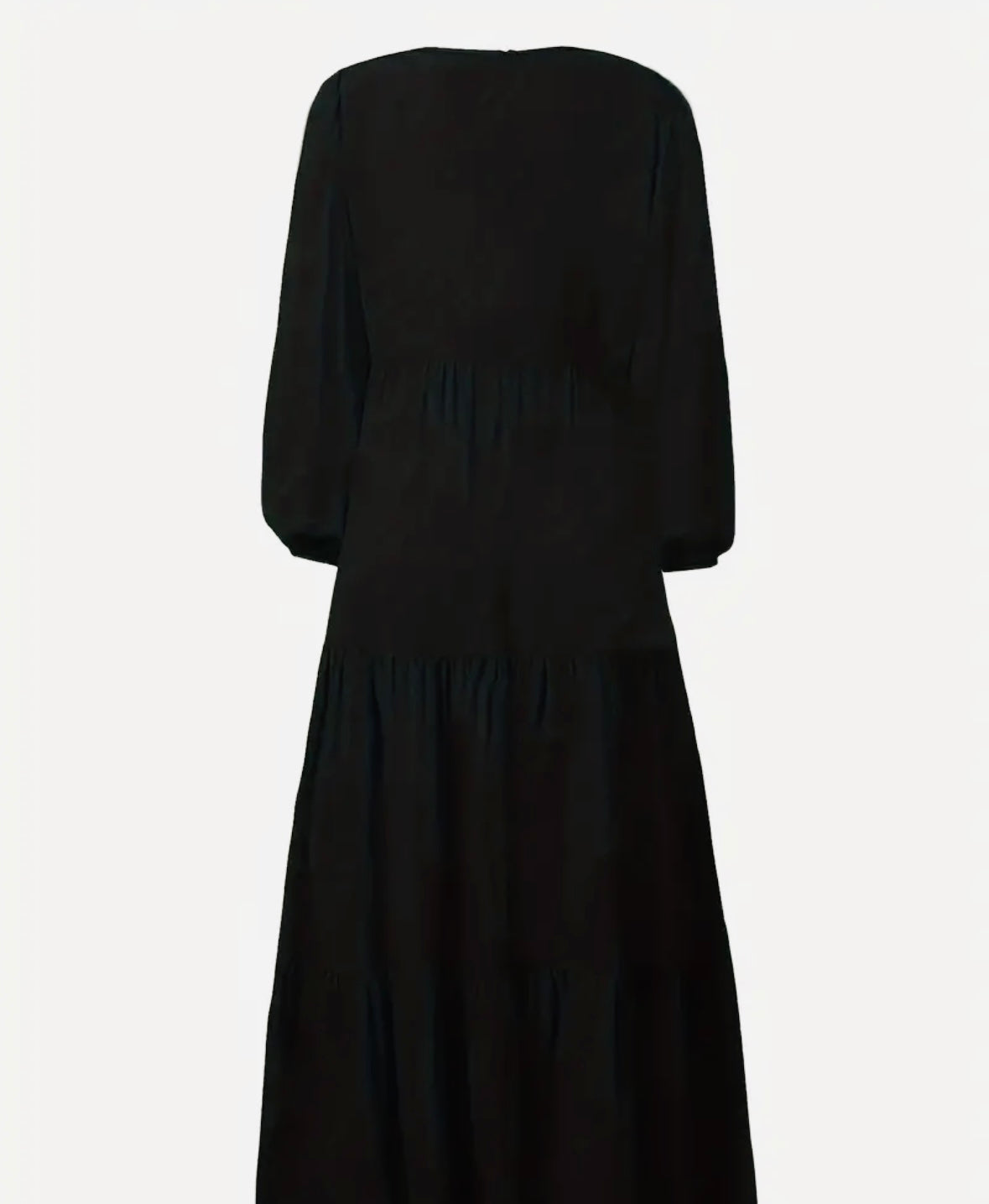 V-Neck Long Sleeve Ruffle Black Maxi Dress