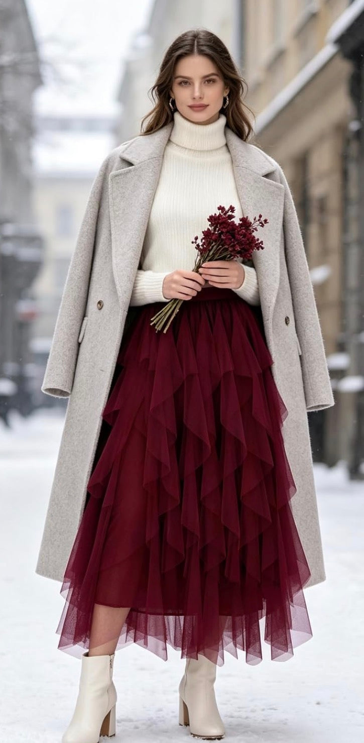The Tulle Festival Skirt in Burgundy