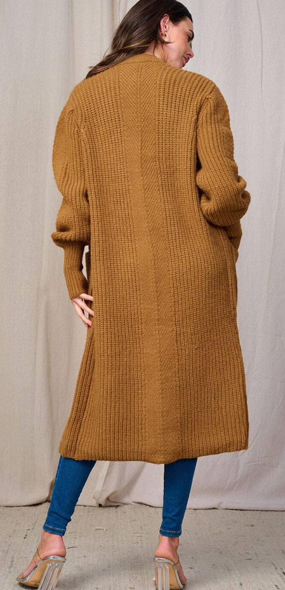 WOMEN'S LONG SLEEVE Cognac BUTTON UP FRONT KNIT CARDIGAN