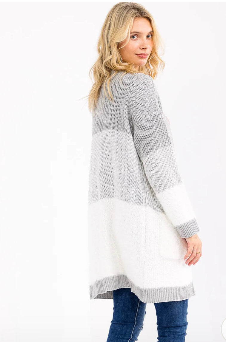 The Soft and Cozy Color Block CARDIGAN in Gray