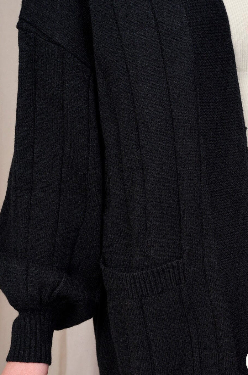 WOMEN'S LONG SLEEVE OPEN FRONT BLACK CARDIGAN