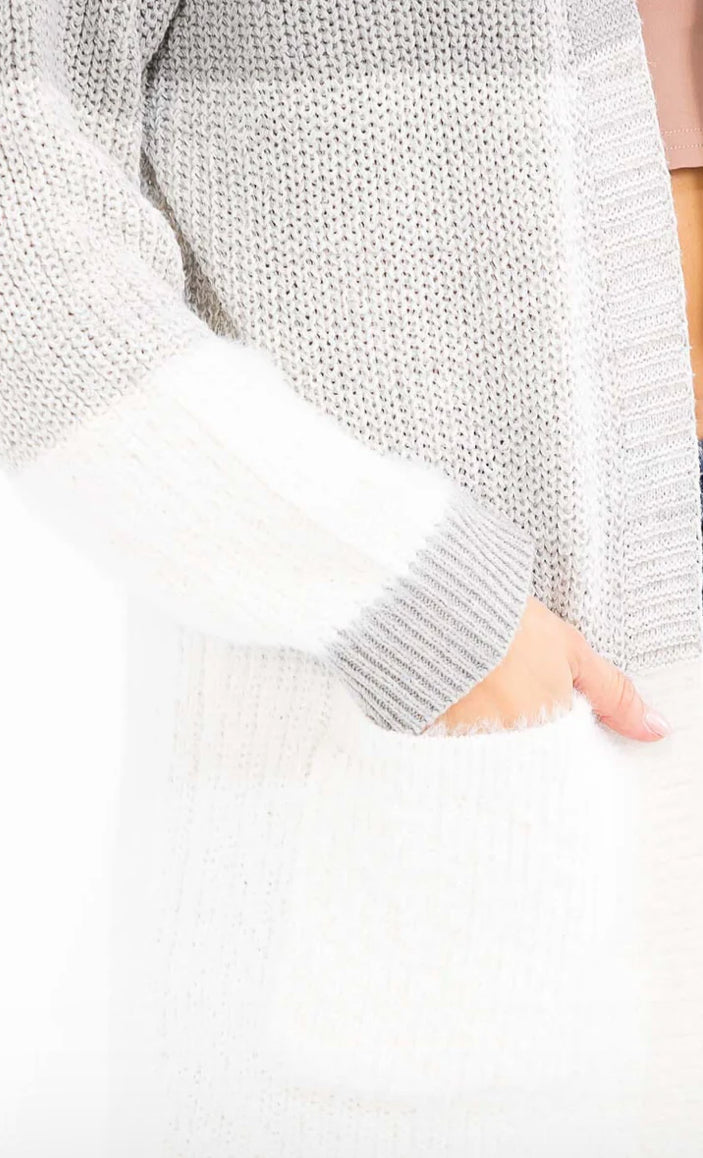The Soft and Cozy Color Block CARDIGAN in Gray