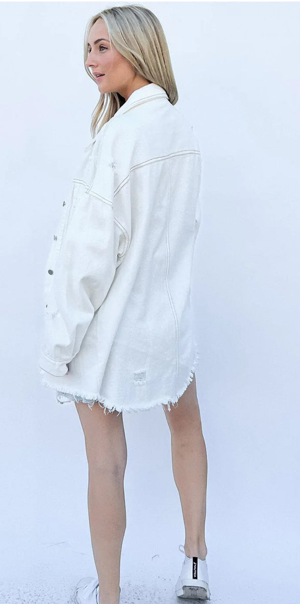 The Denim Raw Edge SHACKET in Off White