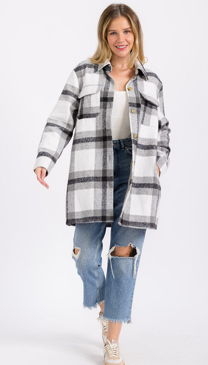 WOMEN'S GRAY PLAID SHACKET