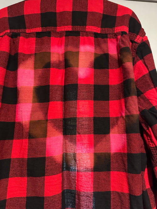 NEW Up Cycled Flannel red/black Lumberman with Heart Designs