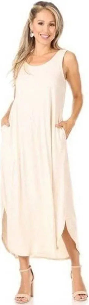 The Tank Ribbed Heathered Oatmeal Dress with Pockets