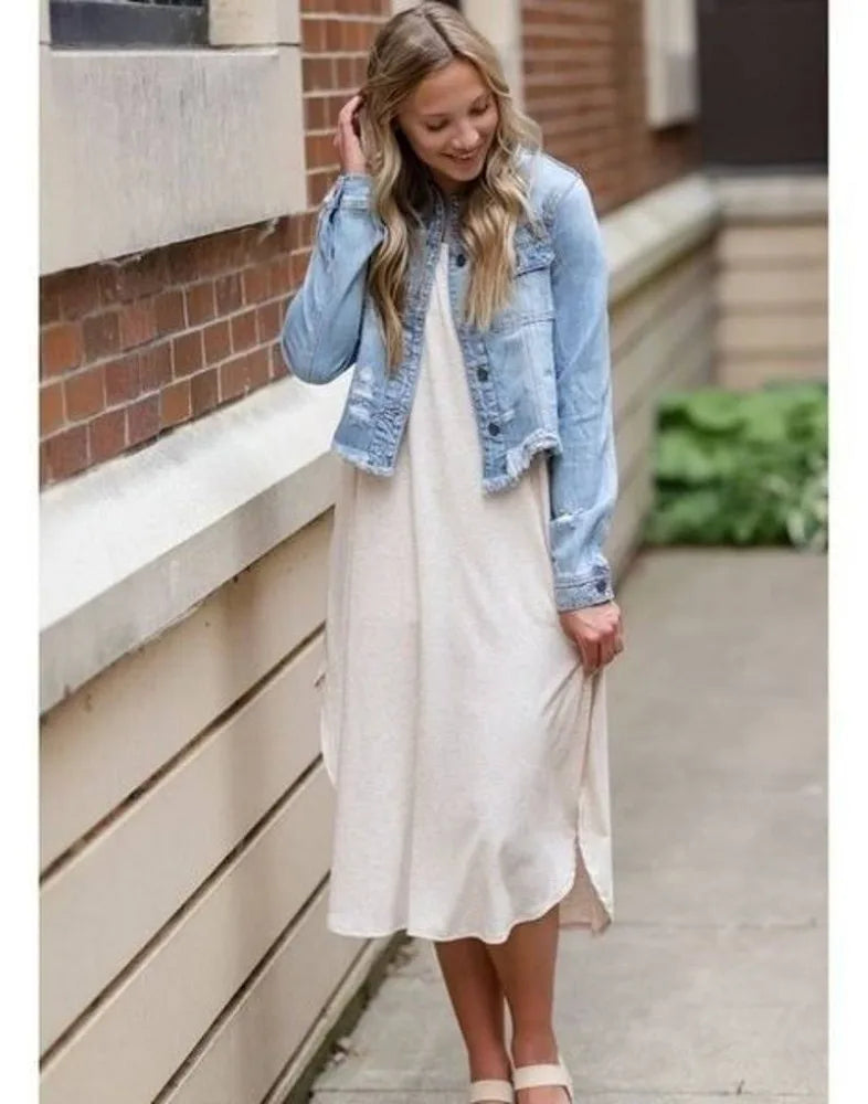 The Tank Ribbed Heathered Oatmeal Dress with Pockets