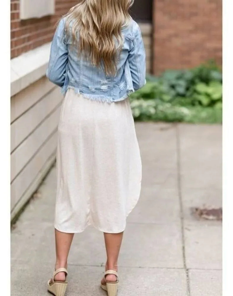 The Tank Ribbed Heathered Oatmeal Dress with Pockets