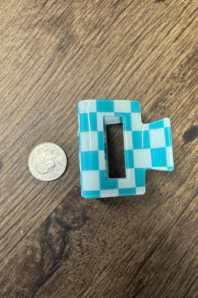 The MINI CHECKED FUNKY TURQUOISE CLIP