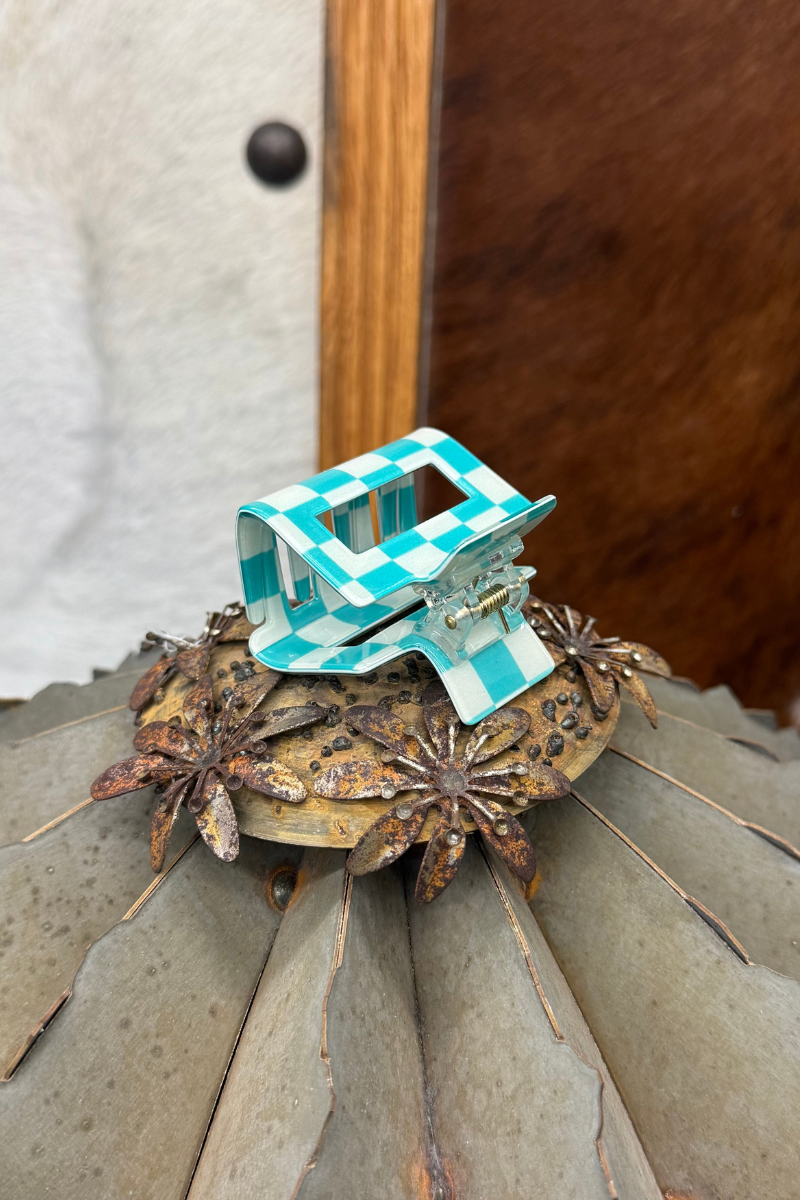 The MINI CHECKED FUNKY TURQUOISE CLIP
