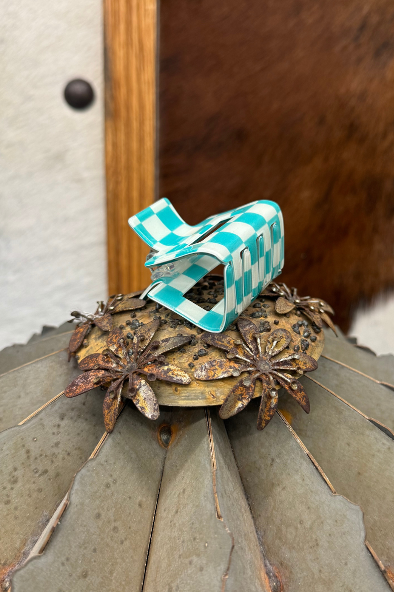 The MINI CHECKED FUNKY TURQUOISE CLIP