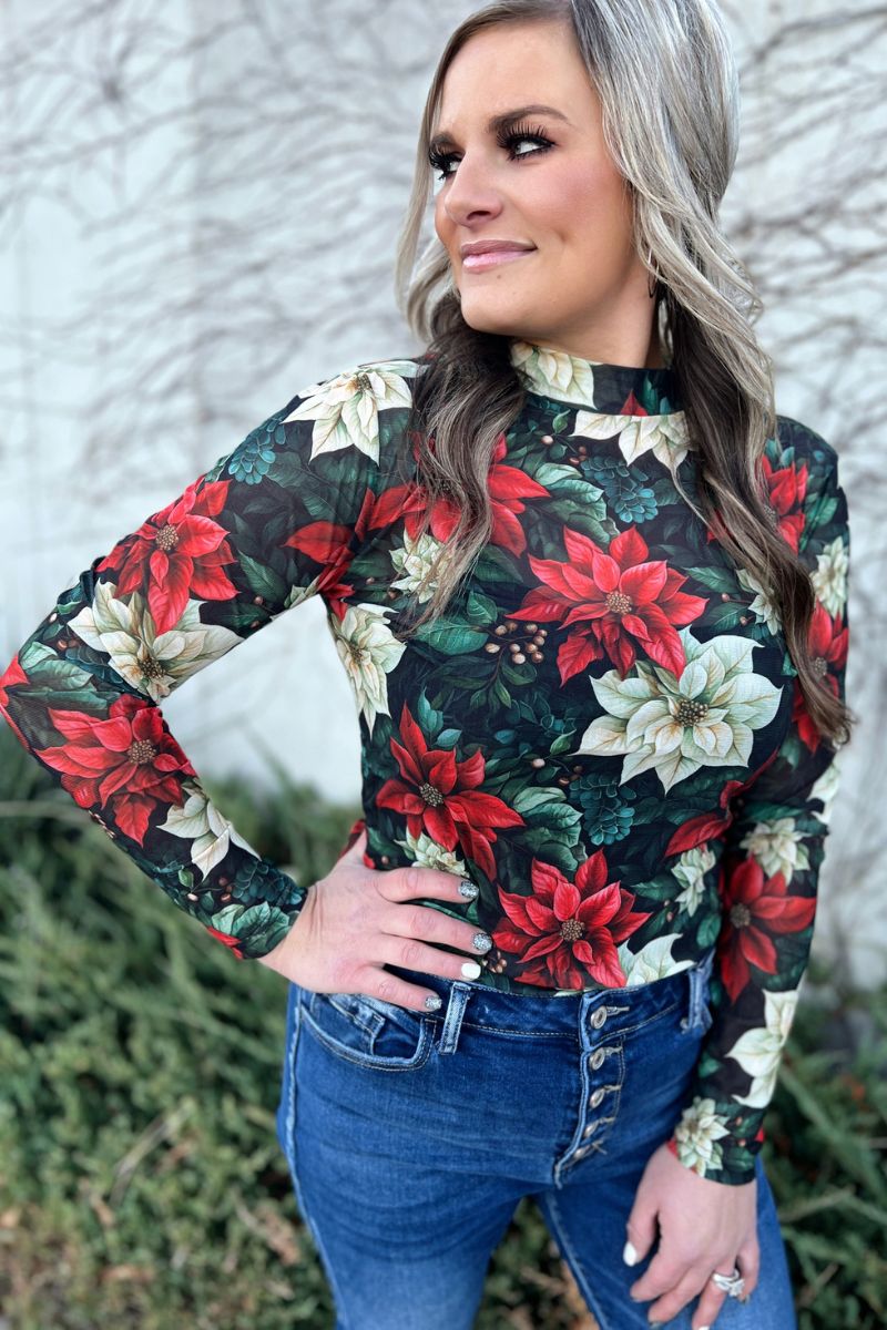 Poinsettia Mesh Top