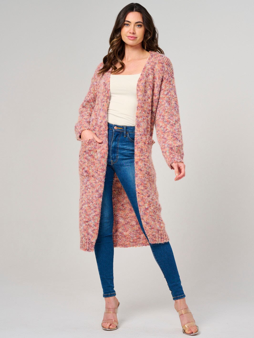 Multi Knit Open Front Cardigan