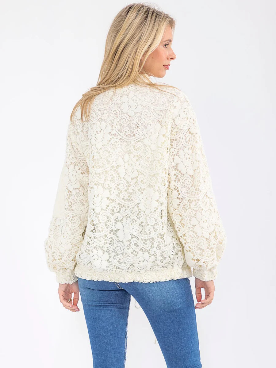 The Crocheted Lined Bomber Jacket in Ivory